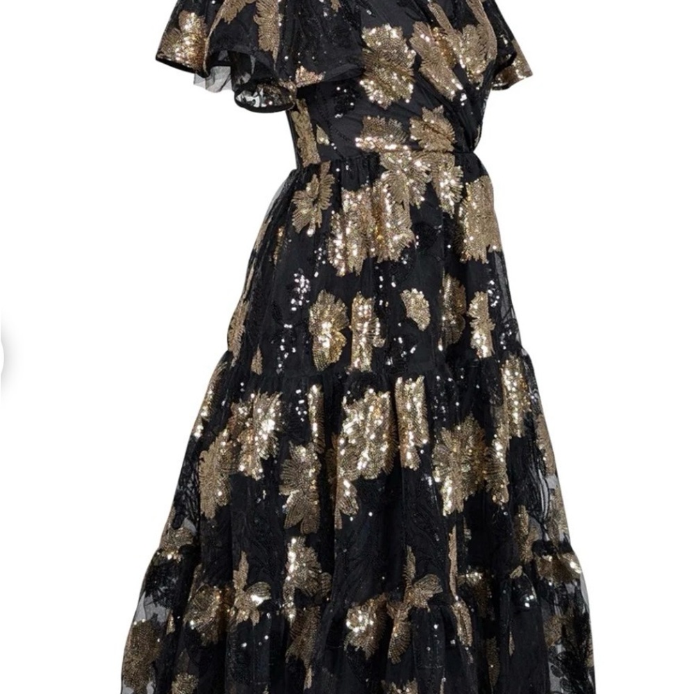 Jessakae - Bette Black & Gold Sequin Midi Dress - Picture 2 of 5